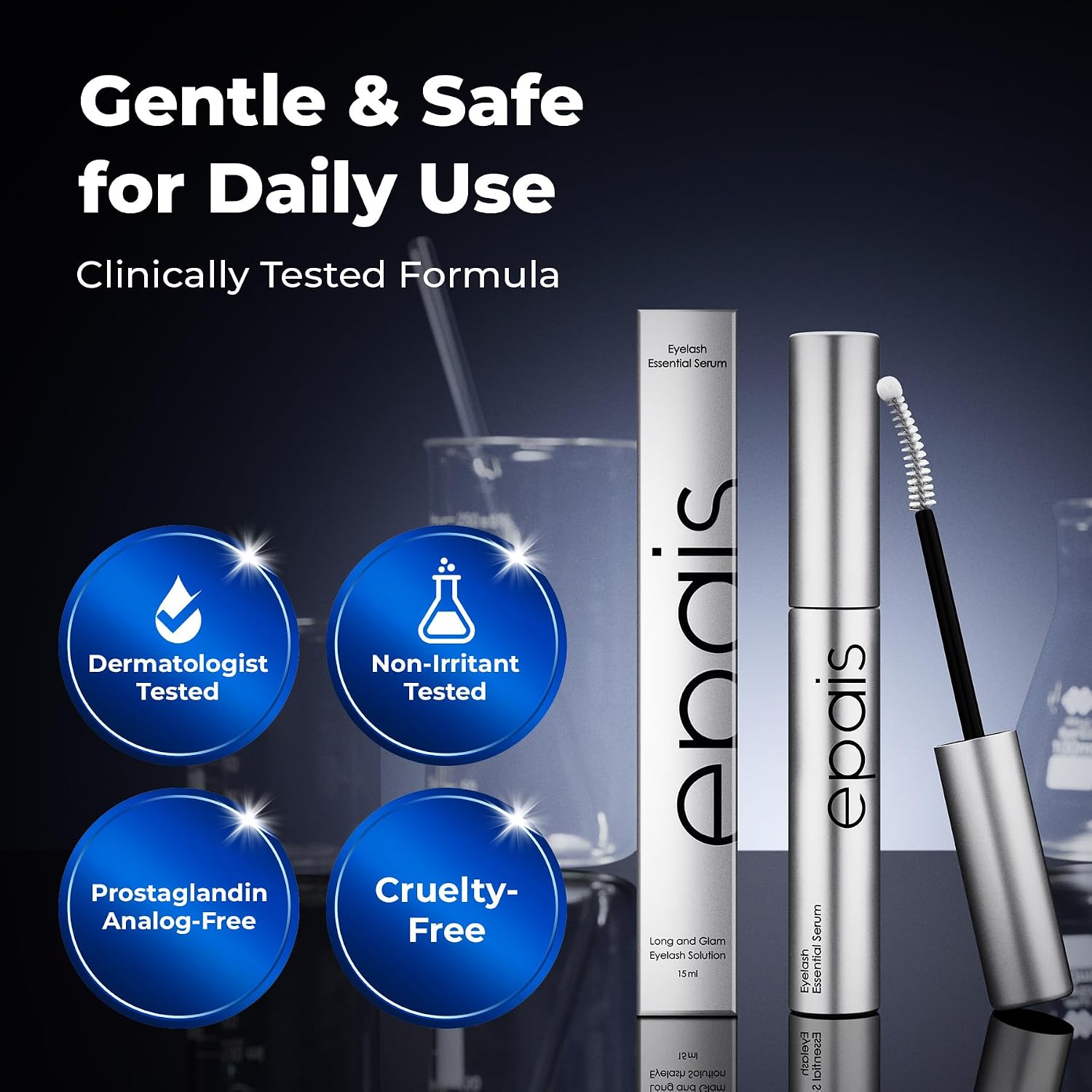 EPAIS Eyelash Growth Serum & Lash Conditioner, 7 Peptide & Biotin Formula for Longer & Fuller Looking Lashes and Brows, Prostaglandin-Free, Jumbo 15ml (3+ Month Supply), Korean Lash Serum